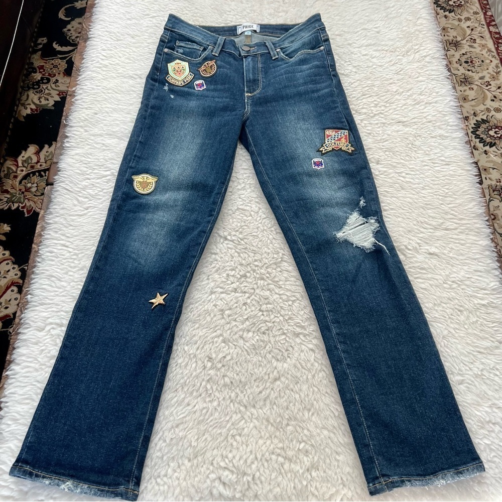 Paige Jaqueline Straight Stretchy Distressed Patches Jeans Size 26